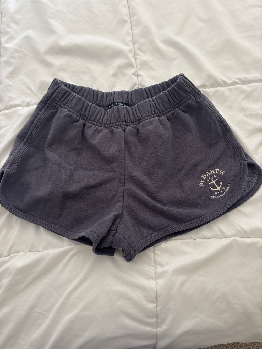 Brandy Melville Anchor St Barth Logo Athletic Shorts in Charcoal/Slate Blue